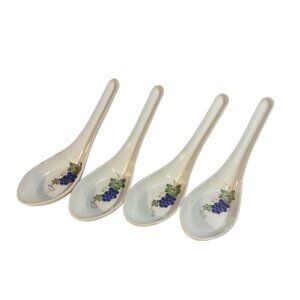 Set Of 4 Spoons Plastic With Grape Design 5.5" Chinese Style Soup Spoons